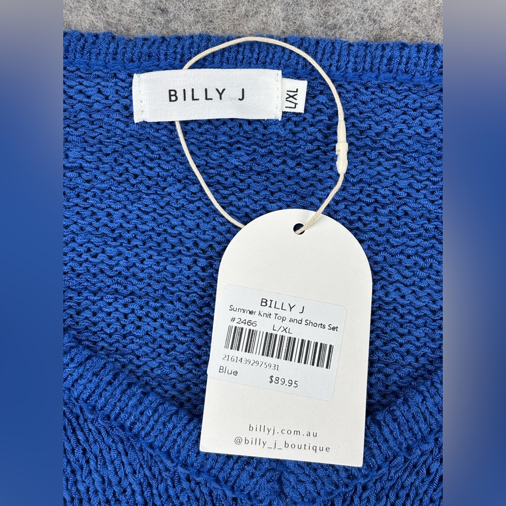 Sleeveless V-Neck Blue Knit Tank Top/shorts set - Picture 11 of 16